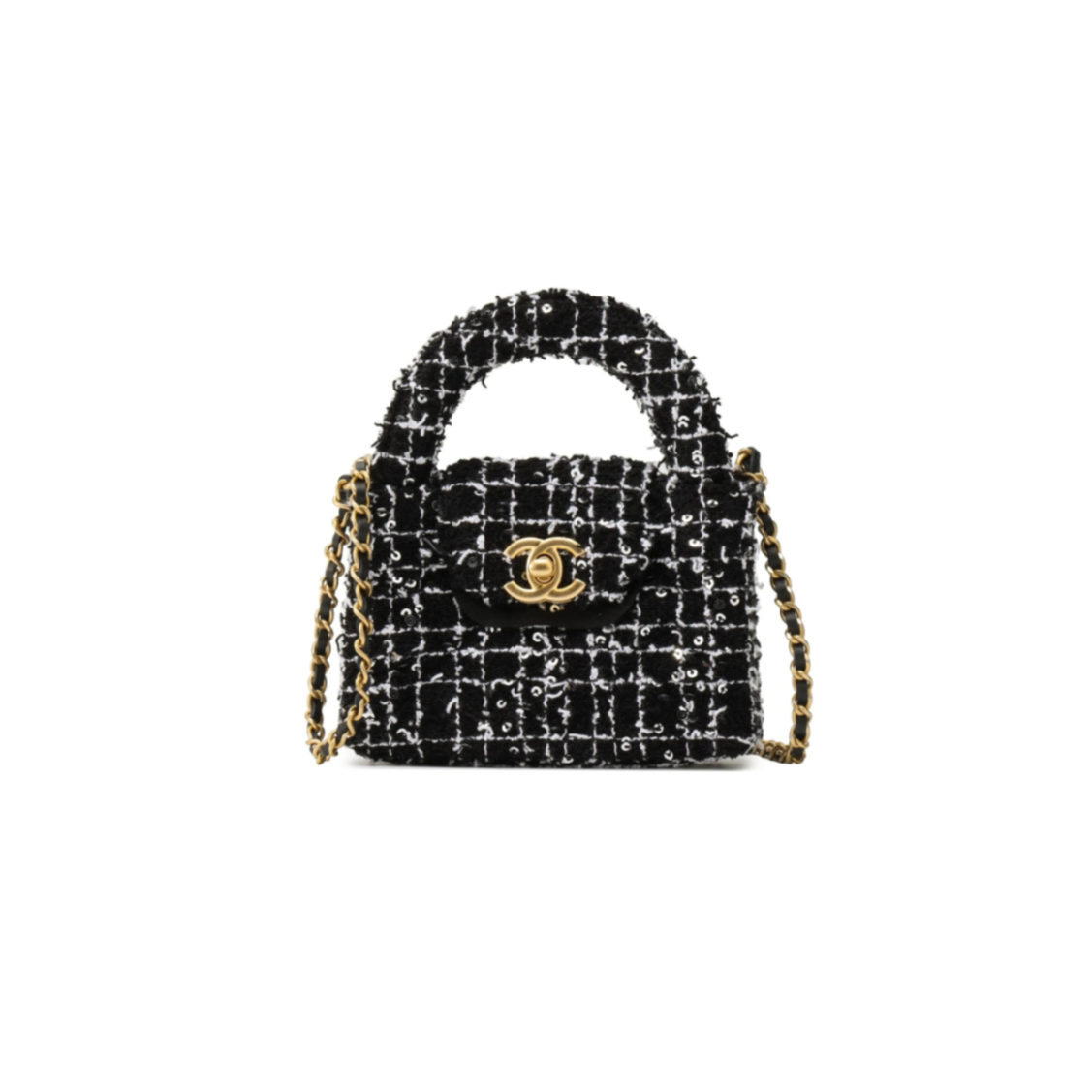 CHANEL KELLY NANO SHOPPING BAG TWEED AND SEQUIN AS3435 (12.5*8.3*4cm)